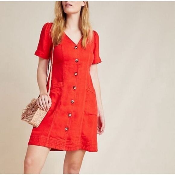 Anthropologie Dresses & Skirts - Anthropologie Pilcro and the Letterpress Red Button Front Dress | 2